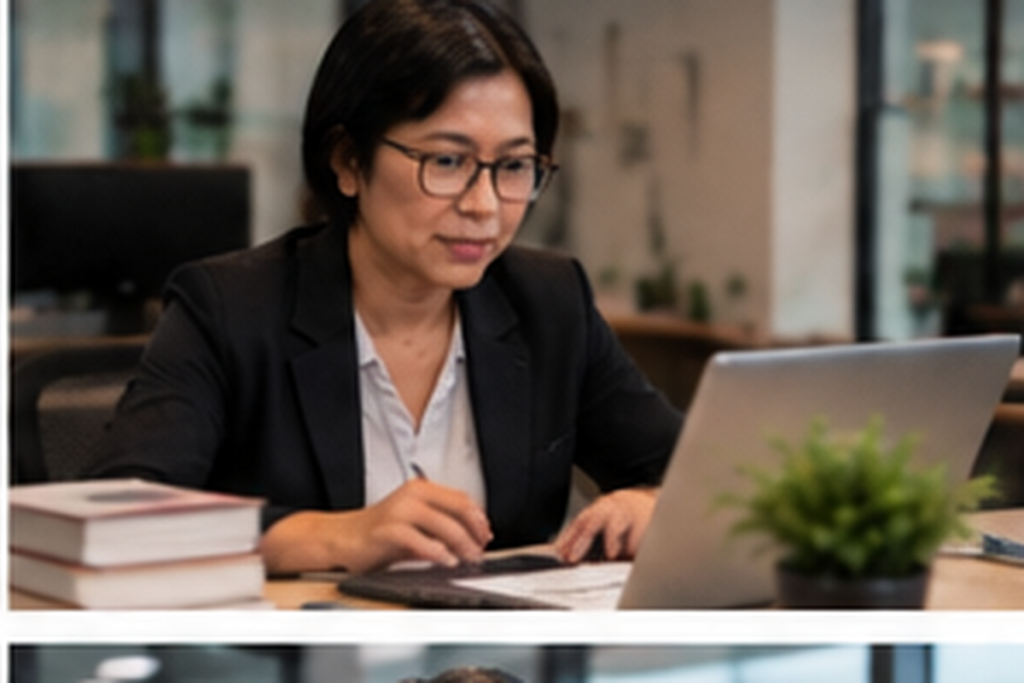 Professional reviewing documents and notes while evaluating a KPO vendor