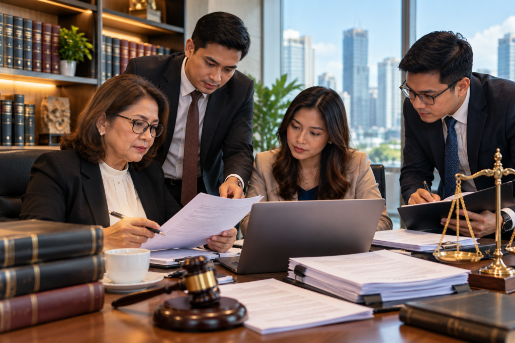 Legal team reviewing large volumes of documents for litigation and e-discovery